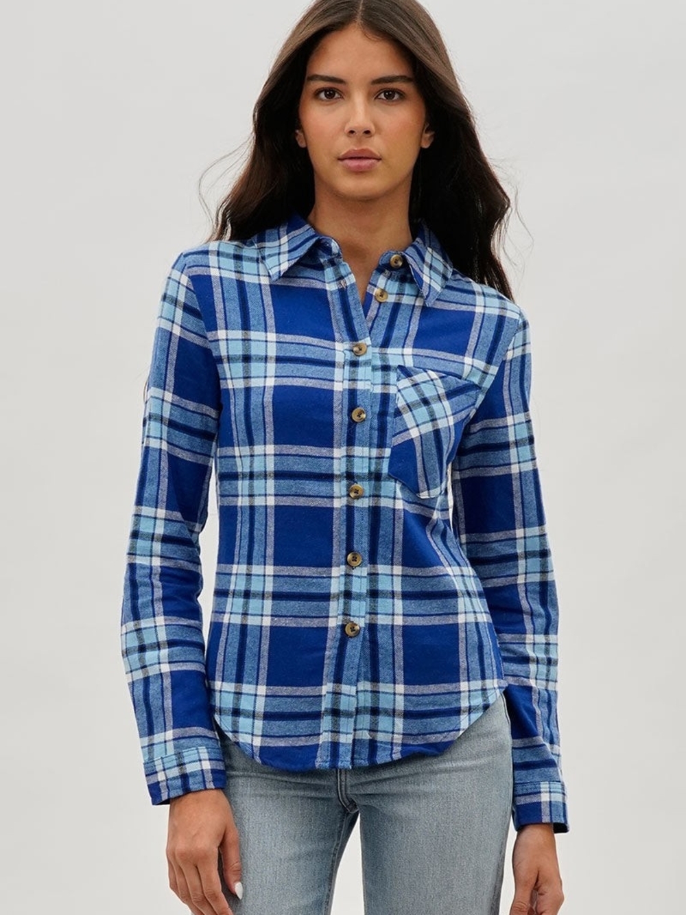 Women’s Blue Plaid Button-Up Shirt - Classic Blue Ptp 22" NWT 💕